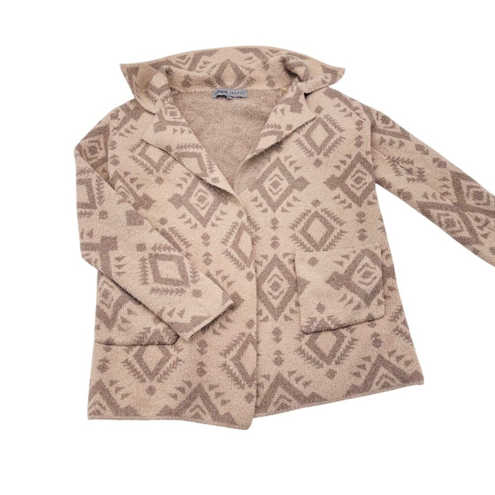 Absolutely Famous Beige & Brown Aztec Pattern Hooded Cardigan Jacket Small